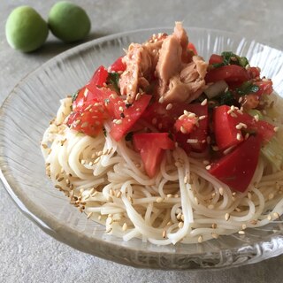 ツナとトマトのぶっかけそうめん♪